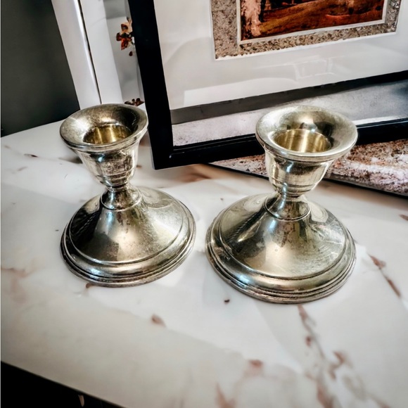 Set of 2 Sterling Silver weighted Candlesticks - Picture 3 of 11